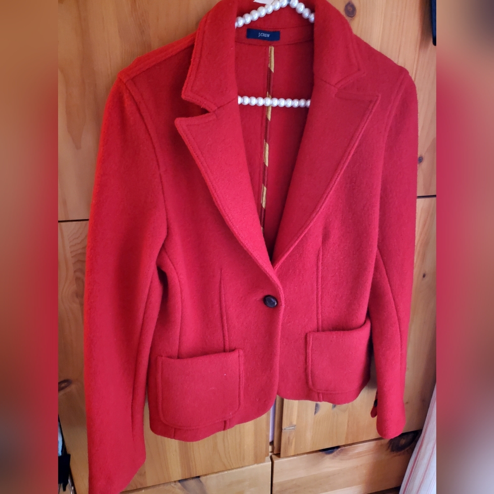 J Crew Women's Vintage Red Boiled Wool Blazer Jacket Size XS Or S
